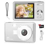 Digital Camera - 1080P FHD 44MP with 2.4" LCD Screen Compact Portable Vlogging Photo Camera with 32gb SD Card 16X Digital Zoom for Kids Teen Students Beginner(Upgrade Silver)