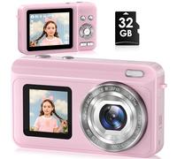 Digital Camera, 2.7K Real Dual Display Digital Camera for Auto Focus Photography, Vlogging Camera for YouTube Video, 16x32GB Zoom, Anti Shock SD Card