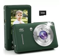 Digital Camera, 44MP FHD 1080P, 16X Zoom, 32GB SD Card, Compact Camera for Kids Teens Adults, Green