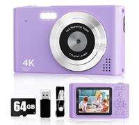 Digital Camera, 44MP Full HD 1080P Point and Shoot Camera with 64GB Card, Anti Shake 16X Zoom Compact Volg Cameras, Portable Small Digicam Gift for Kids, Ages Teen Girl Boy - Purple