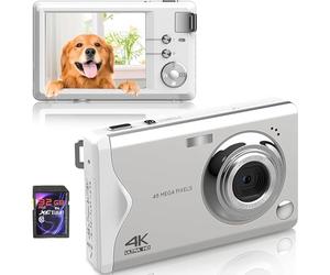 Digital Camera, 48MP 1080P Full HD Camera, 32GB TF Card, 3.0 Inch Screen, Portable Compact Camera with 16x Digital Zoom, 4K Ultra HD Video Recording, (White)