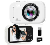 Digital Camera, 48MP 4K Compact Digital Camera with Auto Focus, Point and Shoot Camera with Beauty Mode and Composition Guide, Anti-Shake, 32GB Card, Card Reader, Portable Travel Camera for Teens