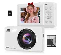 Digital Camera, 4K 44MP Autofocus Point and Shoot Camera with 16X Zoom 2.4" LCD Portable Compact Camera for Kids Teens Boys Girls Adults (White)