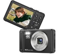 Digital Camera, 4K 44MP Compact Camera with 32GB Card 16X Digital Zoom 2.4 Inch Large Screen Camera Digital Camera for Children Beginners Teenagers (Black)