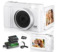 Digital Camera 4K, 48MP 16X Autofocus Digital Zoom Photo Camera, 3 Inch 180° Flip LCD Screen Compact Vlog Camera with Charging Station, 2 * 800 mAh Batteries, 32GB Card for Beginners, Children