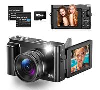Digital Camera 4K 48MP Autofocus Vlogging Camera with 3" 180°Flip Screen, 4K Compact Digital Camera With 32GB Card 16X Digital Zoom For Beginner, Teenagers