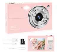 Digital Camera 4K - 48MP UHD Autofocus with 2.83" LCD Screen 18X Digital Zoom Anti-Shake Photography Vlog Portable Compact Camera with 32gb SD Card for Kids Students Beginners Teens (Light pink)