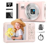Digital Camera 4K 64MP Autofocus Cameras with 32GB Card, 16X Digital Zoom Compact Digital Camera with 1200 mAh Battery for Kids Beginners Teenagers