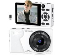 Digital Camera 4K 64MP Autofocus Compact 30GB White