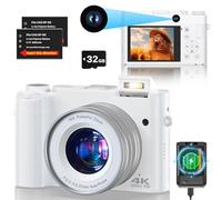 Digital Camera 4K 64MP Autofocus Vlogging Camera for Youtube with SD Card, Front and Rear Dual Cameras with 16X Digital Zoom Anti-Shake, 2 * Batteries for Teenagers, Beginners, Adults(White)