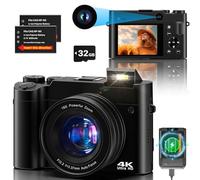 Digital Camera 4K 64MP Autofocus Vlogging Camera for Youtube with SD Card, Front and Rear Dual Cameras with 16X Digital Zoom Anti-Shake, 2 * Batteries for Teenagers, Beginners, Adults