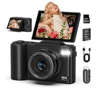 Digital Camera 4K 64MP Camera with 3.0 Inch 180° Flip Screen, Auto Focus Camera with 18X Digital Zoom, Portable Compact Camera with 1500 mAh Battery for Teenagers Adults Beginners