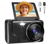 Digital Camera - 4K 64MP Compact Camera with 3 Inch 180° Flip Screen 32GB Memory Card 18X Digital Zoom Autofocus Vlogging Photo Cameras for Kids Beginners (Matte Black)