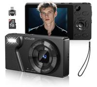 Digital Camera 4K 64MP Compact Camera with Dual Lens,2000mAh Battery,2.8" IPS Screen,18X Digital Zoom,32GB Micro SD Card and OTG Adapter Auto-Focus Small Camera for Kids,Teenagers,Beginners(Black)