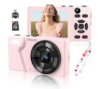 Digital Camera 4K 64MP Compact Camera with Dual Lens,2000mAh Battery,2.8" IPS Screen,18X Digital Zoom,32GB Micro SD Card and OTG Adapter Auto-Focus Small Camera for Kids,Teenagers,Beginners,Pink