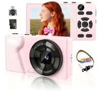 Digital Camera, 4K 64MP Compact Camera with Dual Lens, Compact Digital Camera with 32GB SD Card and OTG Adapter Auto-Focus for Kids, Teenagers, Beginners (Pink)