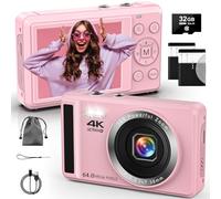 Digital Camera 4K 64MP Compact Digital Camera with Auto Focus Camera with 32GB SD Card and 2 Batteries for Boys, Girls, Children, Beginners, Teenagers