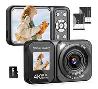 Digital Camera, 4K 64MP Dual Screens Camera, 18X Zoom, Point and Shoot Digital Camera with 64GB TF Card & 2 Batteries, Portable Rechargeable Small Camera for Kids Teens Adult, Black