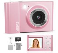 Digital Camera 4K 64MP FHD Photo Camera for Children, 18X Digital Zoom Compact Camera with 2.4 Inch Screen, Anti-Shake, LED Flash, 32GB SD Card, Camera for Children, Teenagers, Beginners, Pink