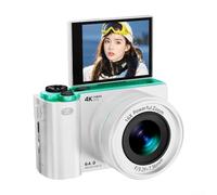 Digital Camera 4K, 64MP Mirrorless With 16X Zoom Compact Vintage Video Recorder Flip Screen Camera For Students Travel(White 32G)