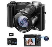 Digital Camera, 4K 64MP Photo Camera, Autofocus Selfie Camera, Vlogging Camera for YouTube with Anti-Shake, Flash Light, 16x Digital Zoom, 32G Memory Card