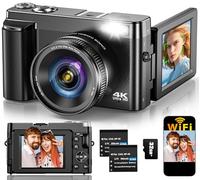 Digital Camera,4K 64MP Wifi Vlogging Camera for Youtube with 180° Flip Screen,16X Digital Zoom Compact Digital Camera with 32GB Card, 2 Batteries for Beginners