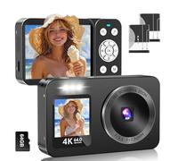 Digital Camera 4K 64MP with 64G SD Card, Front and Rear Dual Screens, 18X Digital Zoom Mini Compact Portable Vlogging Camera, 2 Batteries, for Kids Teen Students Girl Boy Beginner (Black)