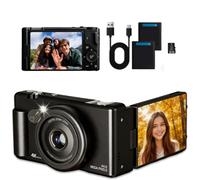 Digital Camera 4K, 72MP Autofocus Vlogging Camera for YouTube, Compact Travel Camera with 2.8" 270° Flip Screen, 16X Digital Zoom, Anti-Shake, Webcam, 64GB Card & Battery for Kids Teens Beginners