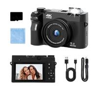 Digital Camera, 4k 75mp Digital Camera, 3.0" Screen Ultra Hd Sensor & Smart Focus, 18x Digital Zoom Compact Camera, Adjustable Smart Flash For Beginners (Black+16GB)