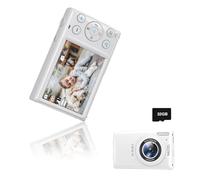 Digital Camera 4K FHD Camera 3" 64MP Point and Shoot Digital Camera for Pictures with 32GB Card 18X Zoom Compact Small Vintage Camera White