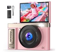 Digital Camera 4K for Photography Vlogging: Pink 64MP Cameras for Video - 16X Zoom Photo Camera Gifts for Teens Ages 8-18 - 180°Flip Screen Compact Cámara - Point and Shoot Digital Cameras
