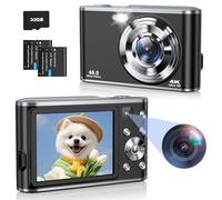 Digital Camera 4K UHD 48MP Autofocus Camera Selfie with Front and Rear Dual Lenses, 32GB Card, 2 Batteries, 16X Digital Zoom, Compact Travel Vlogging Video Camera for Kid Teen Beginner