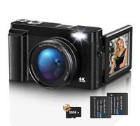 Digital Camera,4K UHD 48MP Autofocus Vlogging Camera for Youtube with 16X Digital Zoom,180° Flip screen Camera with 32G Card and UV lens,Compact Camera for Teenagers, Beginners,Adults Black