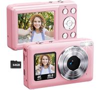 Digital Camera 4K UHD 48MP with Built-in Battery, 16X Zoom, Dual Screen & Autofocus - Compact Rechargeable Point and Shoot for Kids, Teens, Adults, Includes 64GB SD Card