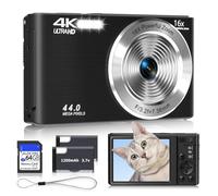 Digital Camera 4K, Upgrade Black Cameras for Teens, Autofocus Digital Point and Shoot Camera for Kids with 16X Zoom, 64GB SD Card, Compact Small Camera for Boys Girls Teens Kids Gift