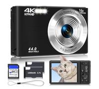 Digital Camera 4K, Upgrade Black Cameras for Teens, Autofocus Digital Point and Shoot Camera for Kids with 16X Zoom, 64GB SD Card, Compact Small Camera for Boys Girls Teens Kids Gift