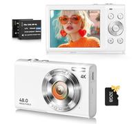Digital Camera, 4K Vlogging Camera for YouTube Autofocus Cameras for Photography with 16X Digital Zoom, 48MP Compact Point and Shoot Digital Camera for Teens Adult with 32GB SD Card, 2 Batteries-White