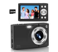 Digital Camera, 4K Vlogging Camera with Autofocus, 64MP, 16X Zoom, 64GB Card Included, Built-in Battery, Small Digital Camera for Teen Adult Beginners, Ideal for Travel & YouTube - Black