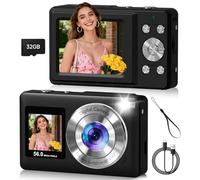 Digital Camera,56MP Dual-Screen Point and Shoot Camera with Auto Focus,Smile Capture,Anti-Shake,16X Zoom,32GB SD Card Digicam Gift for Boys Girls Teens