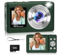 Digital Camera,56MP Dual-Screen Point and Shoot Camera with Auto Focus,Smile Capture,Anti-Shake,16X Zoom,32GB SD Card Digicam Gift for Boys Girls Teens