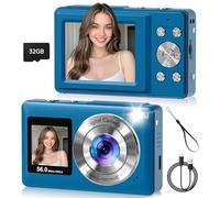 Digital Camera,56MP Dual-Screen Point and Shoot Camera with Auto Focus,Smile Capture,Anti-Shake,16X Zoom,32GB SD Card Digicam Gift for Boys Girls Teens