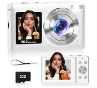 Digital Camera,56MP Dual-Screen Point and Shoot Camera with Auto Focus,Smile Capture,Anti-Shake,16X Zoom,32GB SD Card Digicam Gift for Boys Girls Teens