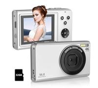 Digital Camera,56MP FHD 1080P with 16X Digital Zoom & Anti-Shake, 2.8" Screen Compact Point and Shoot Camera for Kids Teens Beginners, Includes 32GB SD Card, Portable for Travel Photography (Silver)