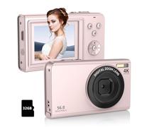 Digital Camera,56MP FHD 1080P with 16X Digital Zoom & Anti-Shake, 2.8" Screen Compact Point and Shoot Camera for Kids Teens Beginners, Includes 32GB SD Card, Portable for Travel Photography (Pink)