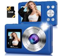 Digital Camera, 56MP Point and Shoot Camera with 32GB Card for Kids Teens | Compact Digital Camera 16X Zoom Anti-Shake 20 Filters & Smile Capture Dual-Screen Selfie Camera for gift