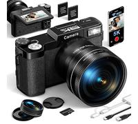 Digital Camera, 5K 64MP Cameras for Photography with WiFi, 64GB Card, Autofocus, Adjustable flashlight, 18X Zoom 180°Flip Screen Compact Travel Vlogging Camera for Youtube Beginners, Wide & Macro Lens