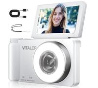 Digital Camera 5K 75MP with 180° Flip Screen,Beauty Selfie Light,2000mAh Battery,Zinc Alloy Shell,3" IPS Screen and 18X Digital Zoom Auto-Focus Compact Camera for Kids,Teenagers,Beginners,White