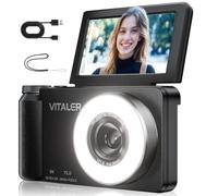 Digital Camera 5K 75MP with 180° Flip Screen,Beauty Selfie Light,2000mAh Battery,Zinc Alloy Shell,3" IPS Screen and 18X Digital Zoom Auto-Focus Compact Camera for Kids,Teenagers,Beginners,Black