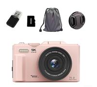 Digital Camera 5K 75MP, With 18X Zoom Autofocus HD Flip Screen WiFi Camera For Students Selfie Photography, 3 Inch Display Portable(Pink 32G)