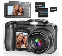Digital Camera, 5K 80MP 3.5"+2" Dual Screen Cameras for Photography Autofocus, 18X Digital Zoom Vlogging Camera for YouTube, Travel, Beginners, Include 64GB Card and 2 Batteries, Black